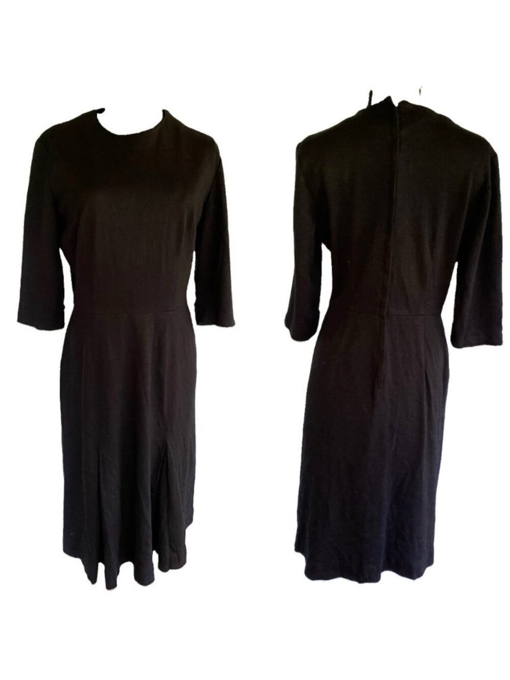 Vintage Carol Brent Dress Black Wool Inverted Pleats 1950s A-Line 50s